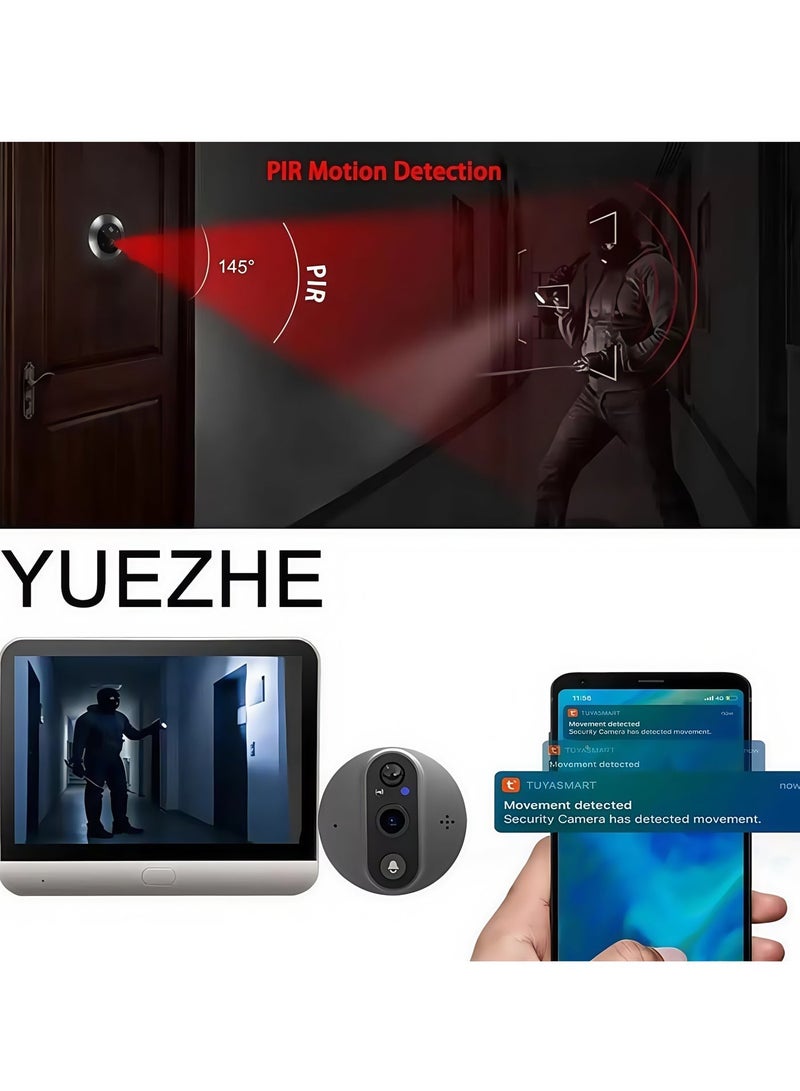 Door Viewer Camera D300, 5MP Wire-Free Doorbellwith 4.3" LCD Display,with 64GB Memory Card，5000mAh Rechargeable Battery, 145° Wide View, Motion Detection Alerts, Night Vision - Image 3